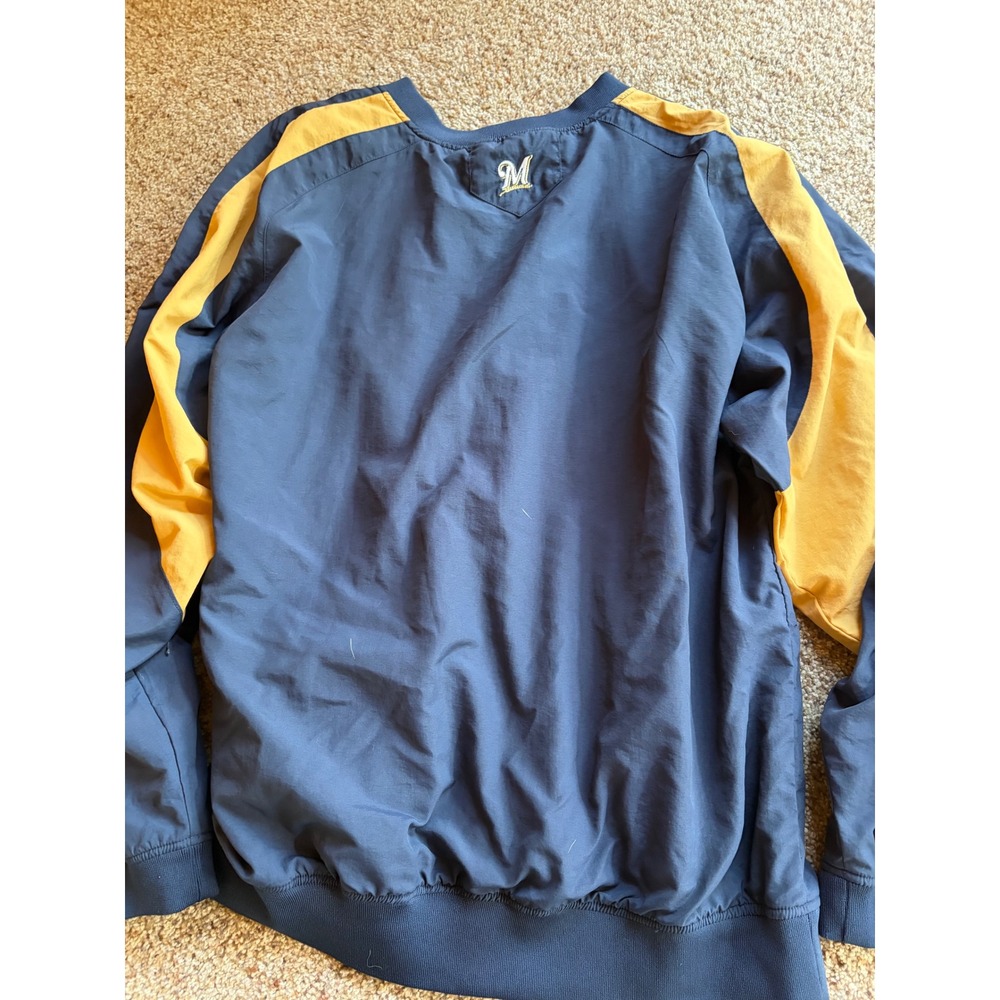 Stitches Milwaukee Brewers MLB Windbreaker Navy Gold Quarter Zip Mens Large - Picture 8 of 8